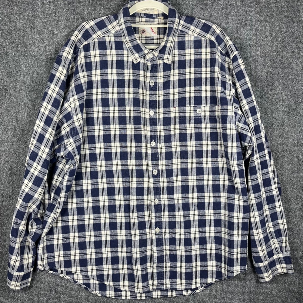 Vintage Creative Edge Button Up Shirt Mens XL Blue White Plaid Linen Cotton - Picture 2 of 8